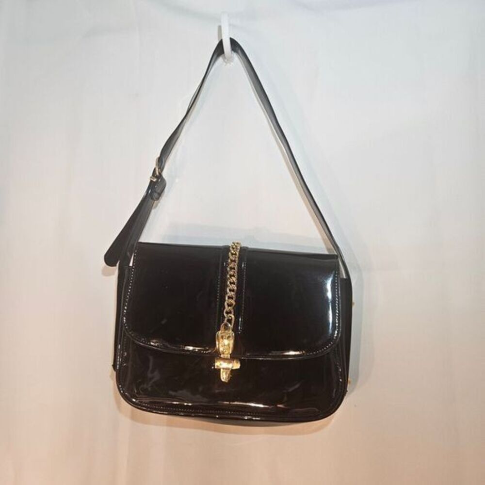 Vintage Meyers Black Patent Leather East West Shoulder‎ Bag